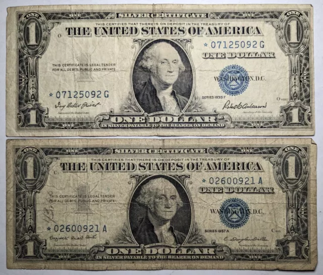 1935 F and 1957 A Star Silver Certificate One Dollar Notes Lot of 2