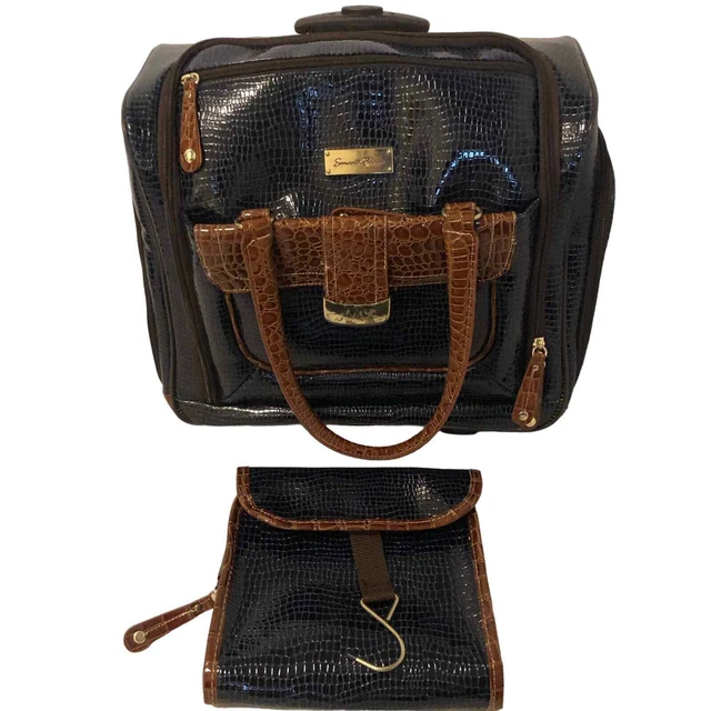 Samantha Brown Navy Croc Embossed Carry On Wheeled Luggage Bag 3