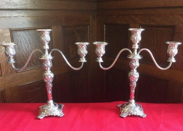 VTG SET - Wm Rogers "VICTORIAN ROSE" SILVER CANDLESTICK/CONVERTIBLE CANDELABRA