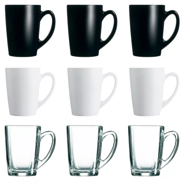 6x Luminarc New Morning 320ml Coffee Mug Glass Cappuccino Tea White Clear Black