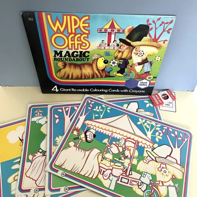 vintage chad valley magic roundabout Wipe Offs  Giant Colouring Cards 1970s