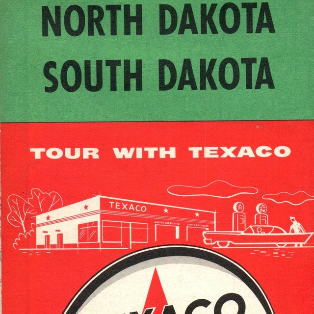 1957 NORTH & South Dakota Texaco Oil Road Map Gas Service Station HM