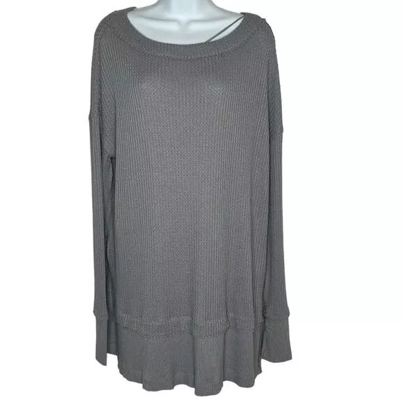 Free People Top Shirt Womens Size Small Thermal Gray Long Sleeve Waffle Knit
