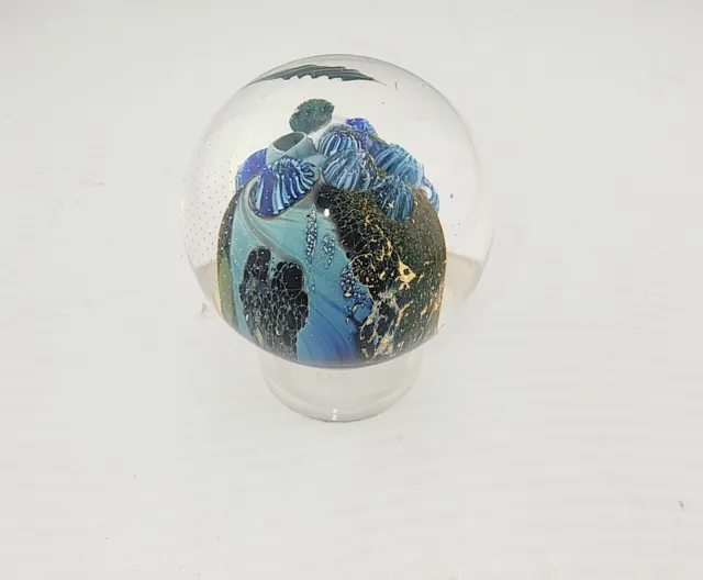 Blown Art Glass Planet Seascape Ocean Floor  Sphere Marble Josh Simpson ?