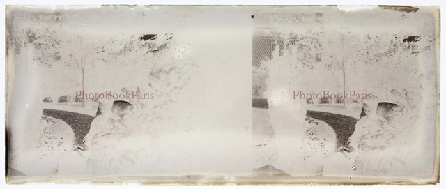 Woman in the Garden c1930 Photo NEGATIVE Stereo Glass Plate Vintage V33L25n13 3