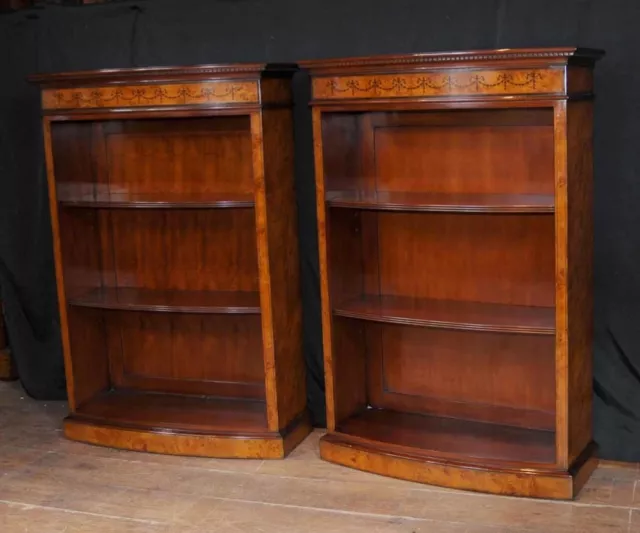 Pair Regency Bookcases Open Front Bookcase Marquetry Inlay