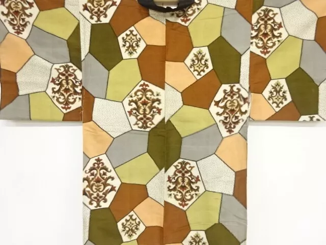 82973# Japanese Kimono / Antique Nenneko / Meisen / Woven Stone Pavement & F
