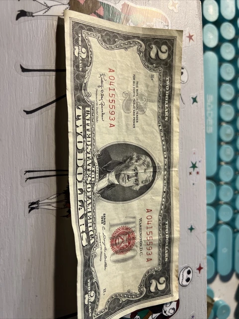 1963 $2 Two Dollar US Red Seal Jefferson Note Bill US Currency Crisp UNC *0410