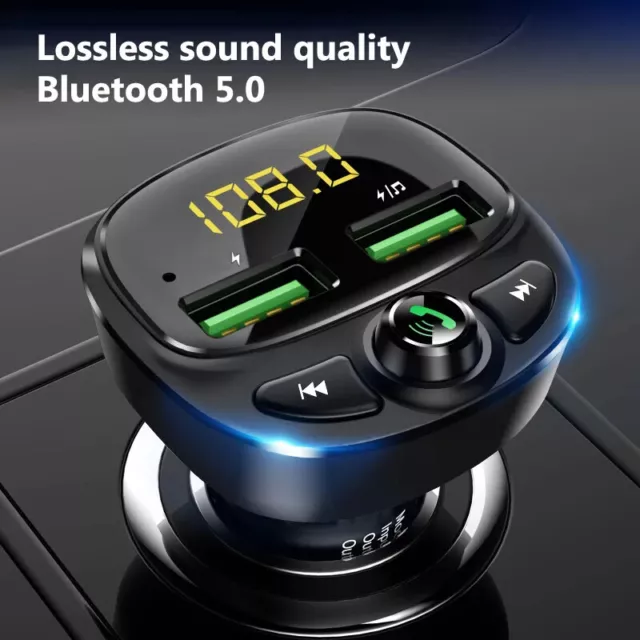 Bluetooth FM Transmitter5.0, Autoradio Adapter LED Display Freisprechen Auto Kit