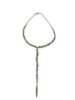Vintage Beaded Women Necklace with long Golden Pendant and chain Art Nouveau