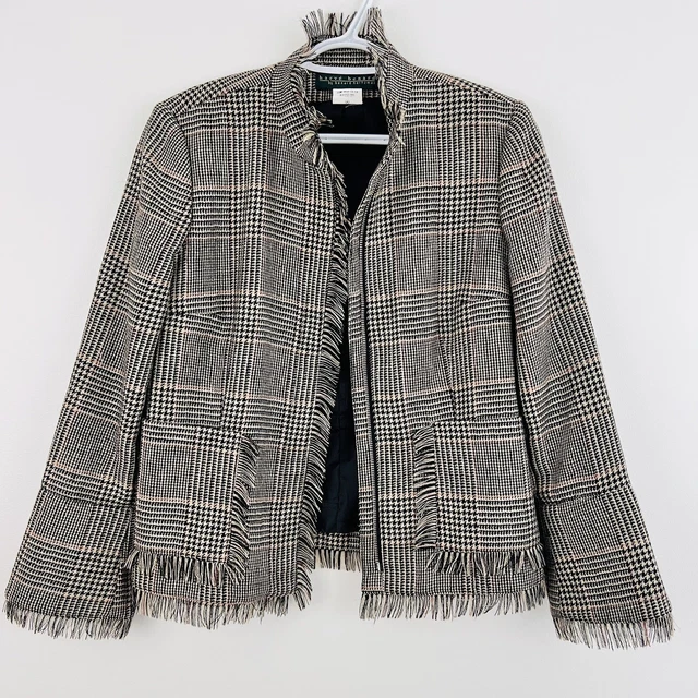 HARVÉ BENARD Sz 8 Traditional Wool Blazer ~ Bohemian Fringed Gray Striped