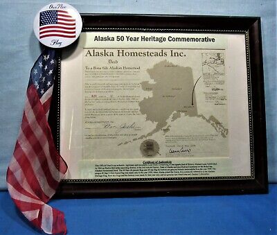 Deed to 1 Sq. Foot of Alaska Land + 49 Star, 1959, USA Silk Flag & Pin, Iditarod
