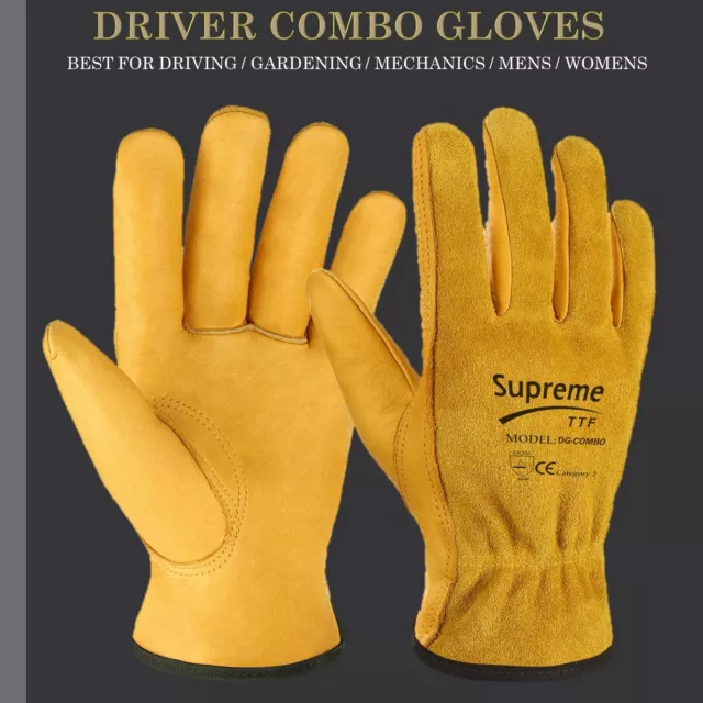 Fleece Lined Lorry Driver Work Glove Yellow Leather Thorn Proof Gardening Gloves