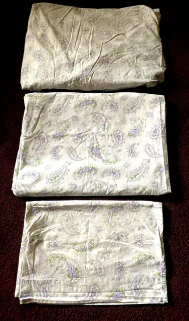 Pottery Barn Kids Paisley Lavender Green Full + Fitted Sheet & Pillow Case 3 Pc