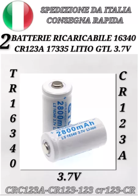2x Batteria ricaricabile LC 16340 al litio 2800mAh 3.7v pila torcia led