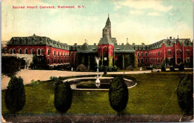 Postcard 1912 Sacred Heart Convent Building Fountain Kenwood New York A153