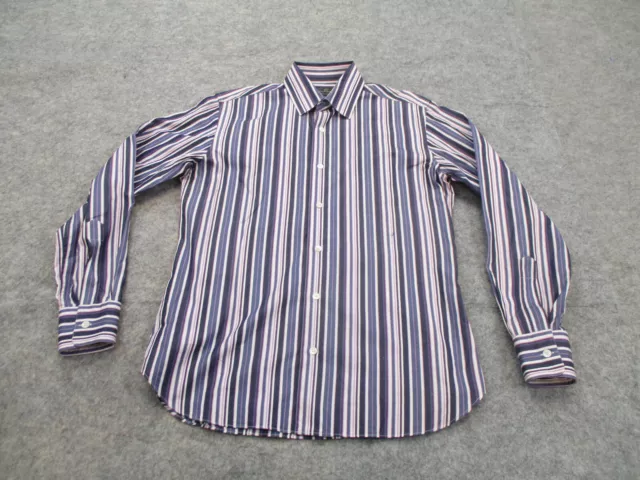 Salvatore Ferragamo Shirt Mens Small Purple White Striped Long Sleeve Button Up