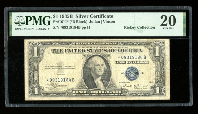 DBR $1 1935-B Silver Vinson STAR Fr. 1611* PMG VF-20 Serial *09319184B