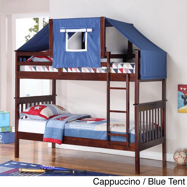 Donco Kids Kids Mission Twin Tent Bunk Bed Cappuccino/Blue Twin