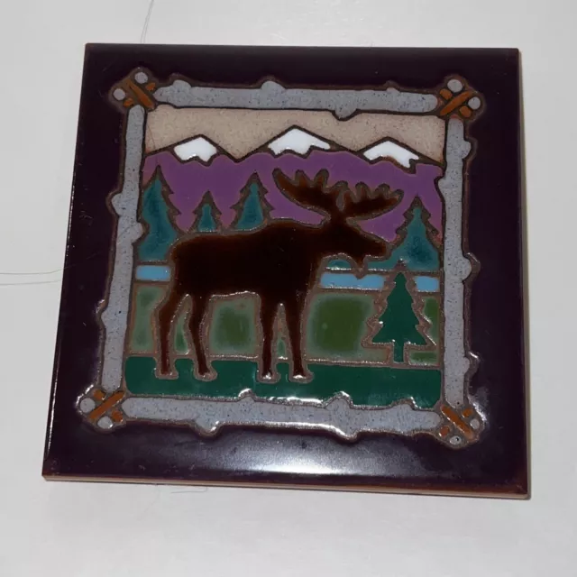 MASTERWORKS Handcrafted Ceramic Art Tile Trivet Moose 4”