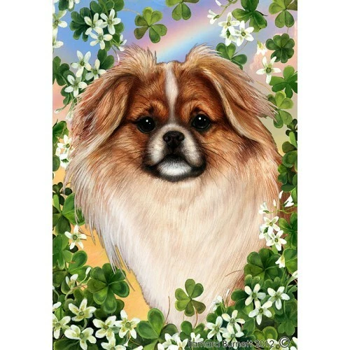 Clover Garden Flag - Red and White Sable Tibetan Spaniel 314761