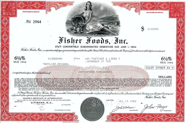 Fisher Foods Inc. 1983, 6 1/2% Convertible Subord. Debenture due 1994 (13.000 $)