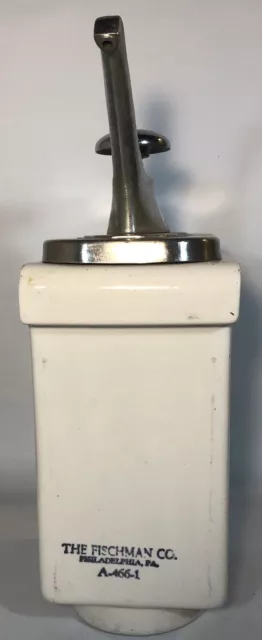 Vintage Fischman Co. Porcelain Soda Fountain Dispenser With Art Deco Chrome Top