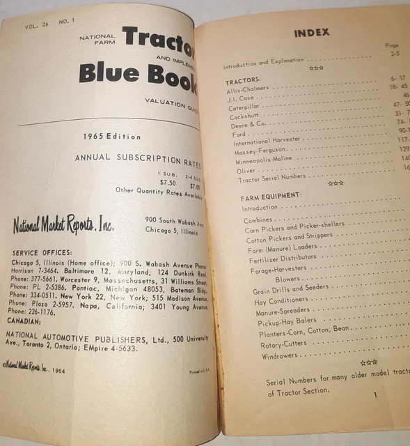 VINTAGE NATIONAL FARM Tractor And Implement Blue Book Valuation Guide ...