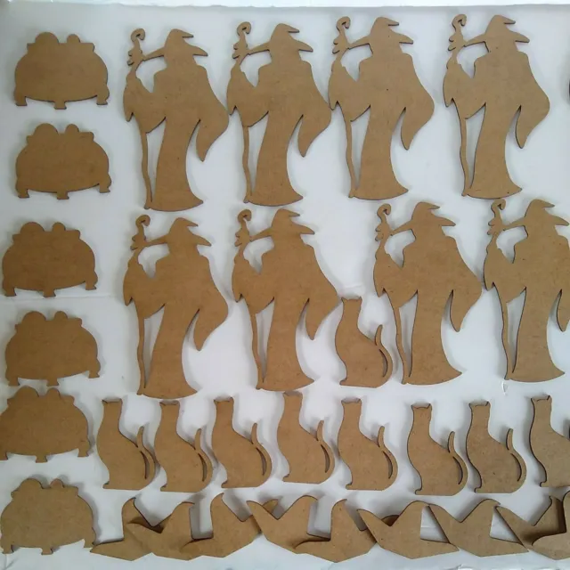 Halloween Chip Board Laser Cutouts Craft (48) Reaper Wizard Cats Witch Pot Hat