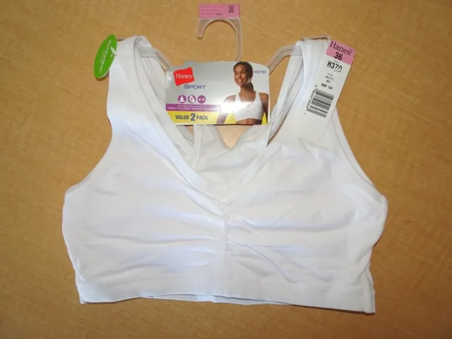 NEW - HANES Sport Pullover Sports Bra - 2 Pack #H370 - White -Sizes 34 to  48 $9.99 - PicClick