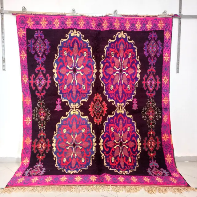 Vintage Moroccan Azilal Rug Handmade Berber Authentic Area Carpet Tribal Wool