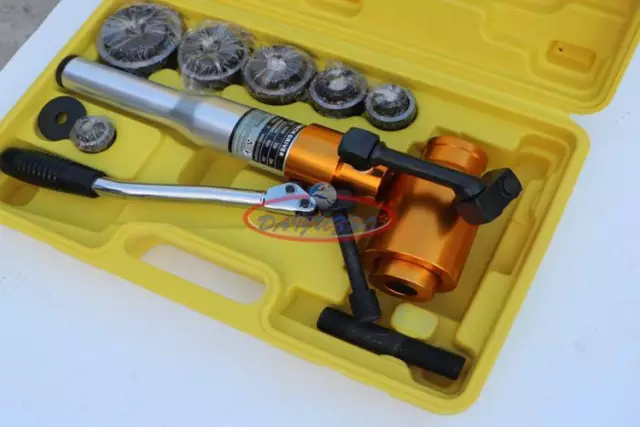6 Dies 6 Ton Hydraulic Knockout Punch Driver Kit Hand Pump Hole Tool 11-gauge