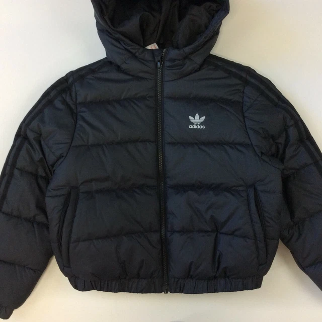 Giacca Tampone Adidas Bambini Grigio Argento 3 Righe Cappotto Con Cappuccio Rrp £65 Kl 3