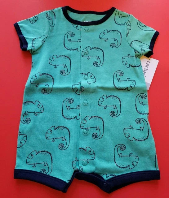 Boys Infant Carter's Baby Size 3 Months Chameleon Green Blue Romper Nwt
