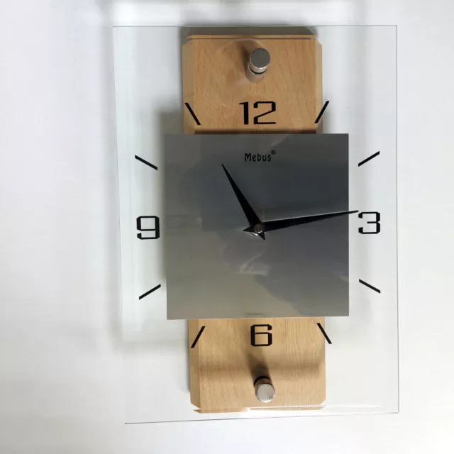 MEBUS® Quarz Wanduhr Holz und Glas