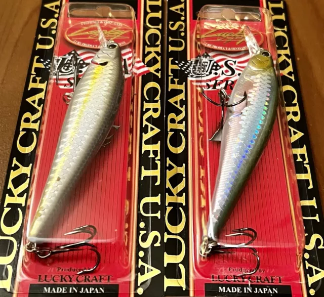 2 Lucky Craft Pointer 95 SP Minnow Jerkbait Lures ZEBRA MS CHART SHAD/MS JAPAN