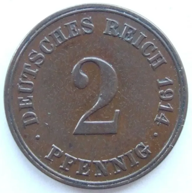 Moneta Reich Tedesco Impero Tedesco 2 Pfennig 1914 E IN Extremely fine