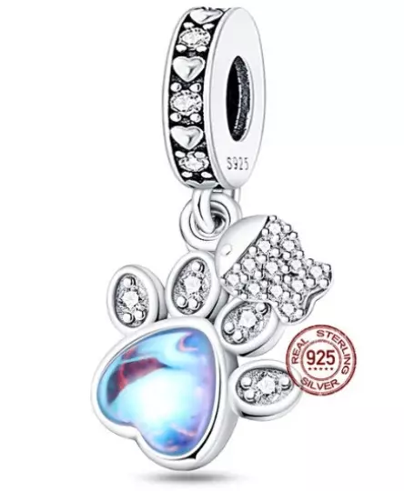 Charm Anhänger925 Silber für alle gängigen Gliederarmbänder Hundepfote mit Stein