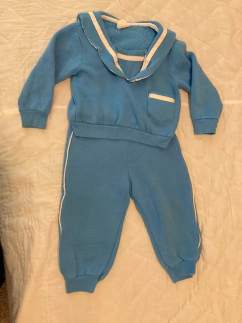 Vtg  80's Toddle Time Infant Toddler Sweatsuit/Jogging Suit ~ Blue ~ 2T