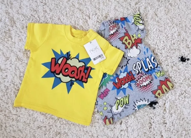 BNWT Next Baby Boy T-shirts Top Set X2 Comic Design Newborn Up To 1 Month