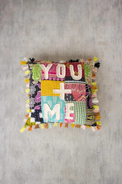 Kalalou Shabby Chic You Me Kantha Pillow With Multi Finish NRV2134
