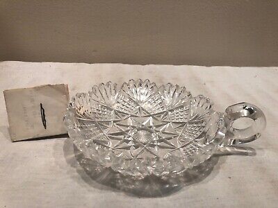 Vintage ABP American Brilliant Period CUT GLASS Handled Nappy Bowl ORNATE #1