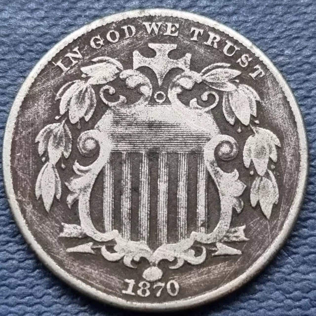 1870 Shield Nickel 5c Better Grade VF #69290