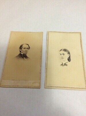 (2) ANTIQUE CDV Civil War Era Photos of Man & Woman (1) w/ Tax Stamp - 1860’s