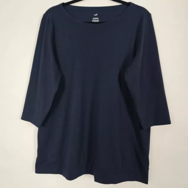 J Jill Luxe Supima Cotton Crew Neck Tunic Womens Large 3/4 Sleeve Blue Top Shirt