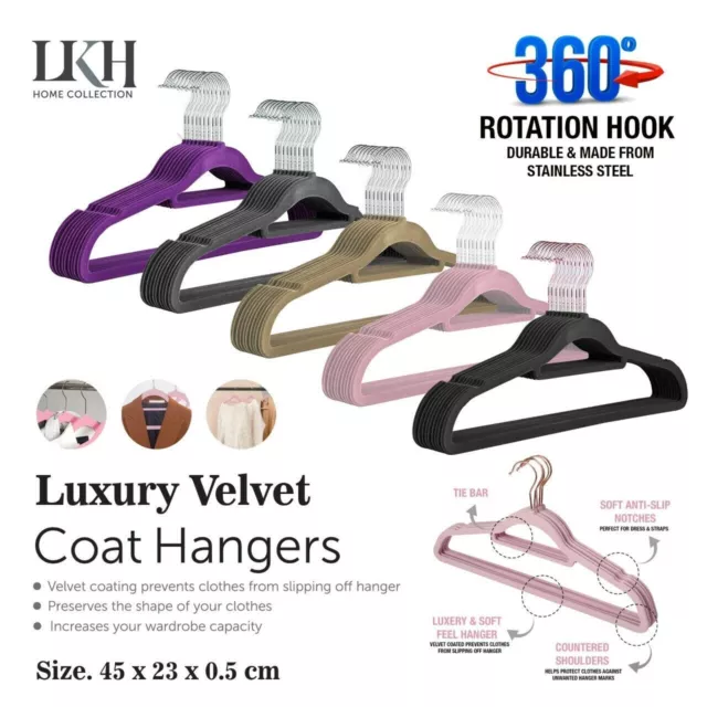 Velvet Coat Hangers Anti Slip Flocked Coat Clothes Trouser Hanging Slim Bar 45CM