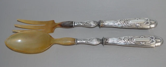 Ancien Couvert à Salade Manche Argent Fourré – Ensemble De Table Vintage