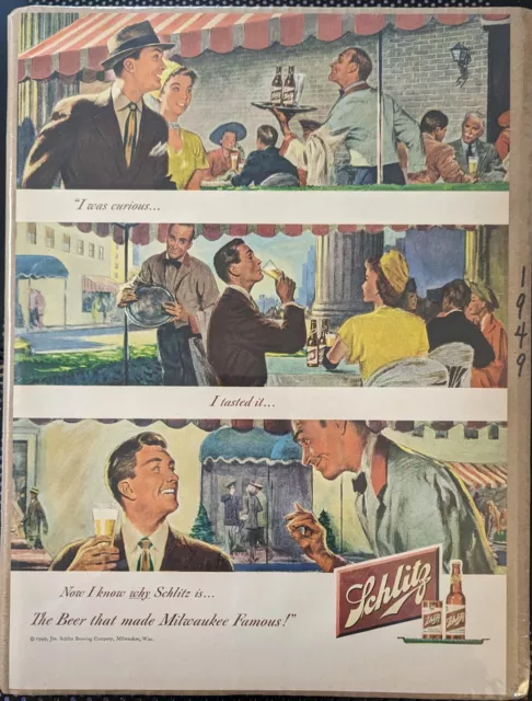 Orig 1949 Schlitz Beer Print AD Vacation couple ladies pill hat hotel waiter 2