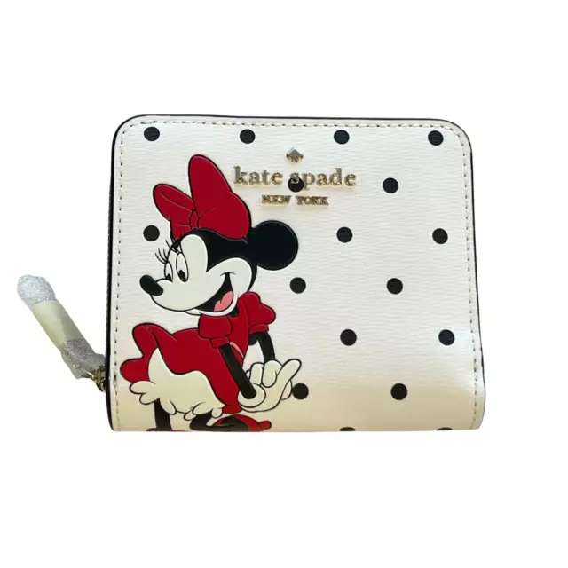 Kate Spade New York Disney X Minnie Mouse Small Wallet - White Polka Dot - NEW