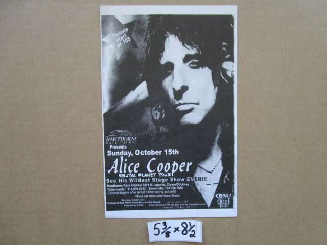 ALICE COOPER @ Hawthorne Racetrack Oct / 2000 Chicago Gig Flyers Handbills
